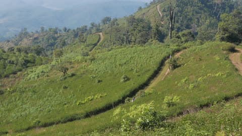 A Motorcyclist Rides A Curving Road Down A Steep Mountain