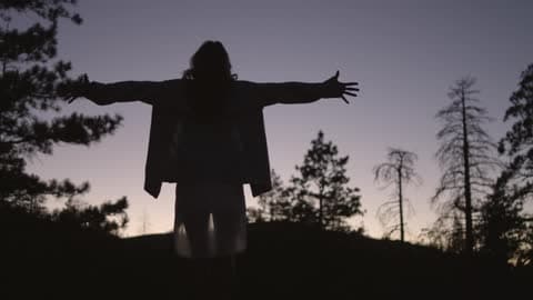 Person Standing Outside In The Dusk, Outstretching Their Arms